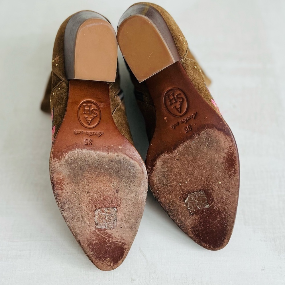 [ASH] Heidi Suede Leather Embroidered Floral + Butterfly Gold Stud Western Boot - Picture 11 of 11